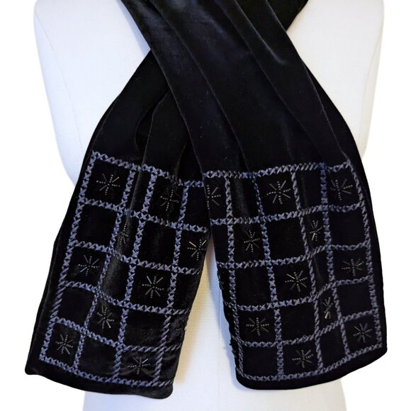 Vintage Ben Berger Luxury Collection Velvet Beaded Scarf Whimsygoth Geometric - Picture 8 of 10